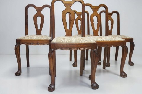 H-P KOMPLET 5 STYLOWYCH KRZESEŁ DĘBOWYCH - STYL CHIPPENDALE