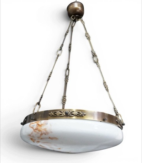 H-P PIĘKNA LAMPA AMPLA ZWIS SECESJA MARMURKOWY KLOSZ