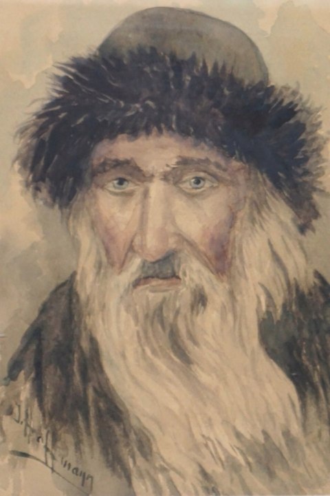 H-P STARY OBRAZ PORTRET ŻYDA AKWARELA JUDAICA W RAMIE