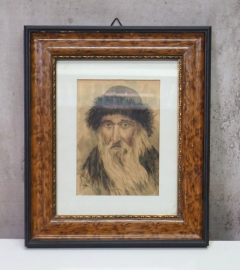 H-P STARY OBRAZ PORTRET ŻYDA AKWARELA JUDAICA W RAMIE