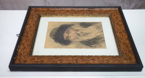 H-P STARY OBRAZ PORTRET ŻYDA AKWARELA JUDAICA W RAMIE