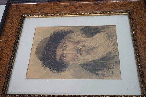H-P STARY OBRAZ PORTRET ŻYDA AKWARELA JUDAICA W RAMIE