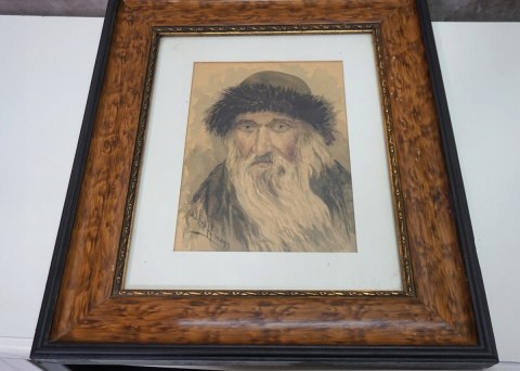 H-P STARY OBRAZ PORTRET ŻYDA AKWARELA JUDAICA W RAMIE