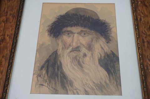 H-P STARY OBRAZ PORTRET ŻYDA AKWARELA JUDAICA W RAMIE