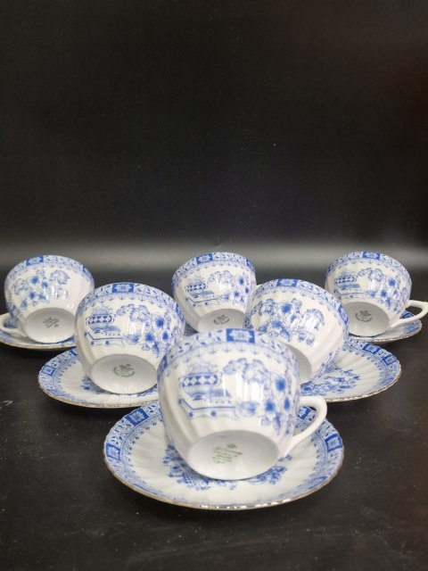 H-P CUDNE ZDOBIONE KOBALTEM Filiżanka + spodek CHINA BLUE 6 osób
