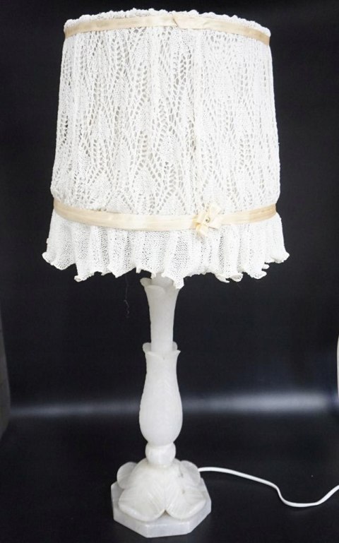H-P PIĘKNA WYSOKA LAMPA KOLUMNOWA Z ALABASTRU z abażurem BOHO