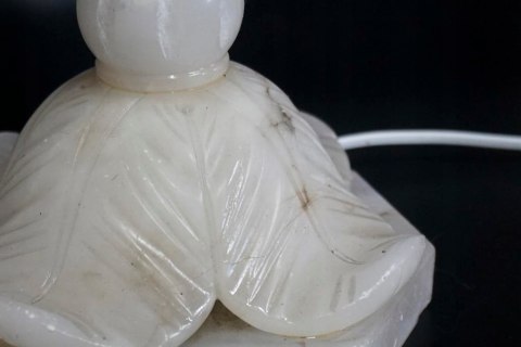 H-P PIĘKNA WYSOKA LAMPA KOLUMNOWA Z ALABASTRU z abażurem BOHO