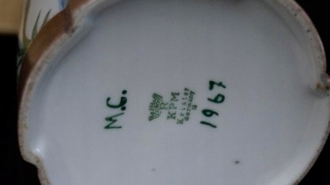 H-P PRZEPIĘKNA MALOWANA LAMPA PORCELANOWA Z ORGANICZNYM ABAŻUREM KPM