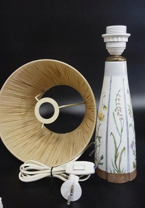 H-P PRZEPIĘKNA MALOWANA LAMPA PORCELANOWA Z ORGANICZNYM ABAŻUREM KPM