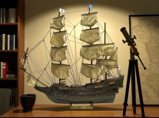 H-P WIELKI PIĘKNY STARY STATEK ŻAGLOWIEC DREWNIANY WASA 67x64x14