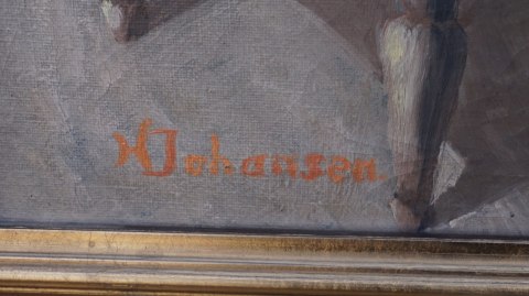 H-p KWIATY W WAZONIE OBRAZ H. Johansen W ZŁOCONEJ RAMIE /n