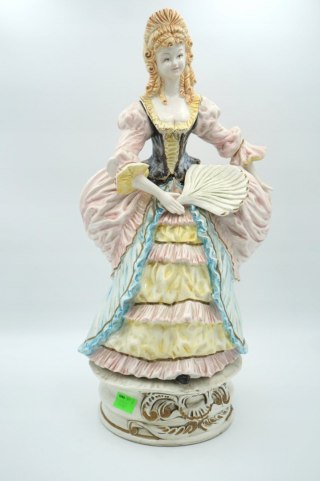 H-P DUŻA FIGURA DAMA z WACHLARZEM WŁOSKA CERAMIKA a'la CAPODIMONTE 57cm