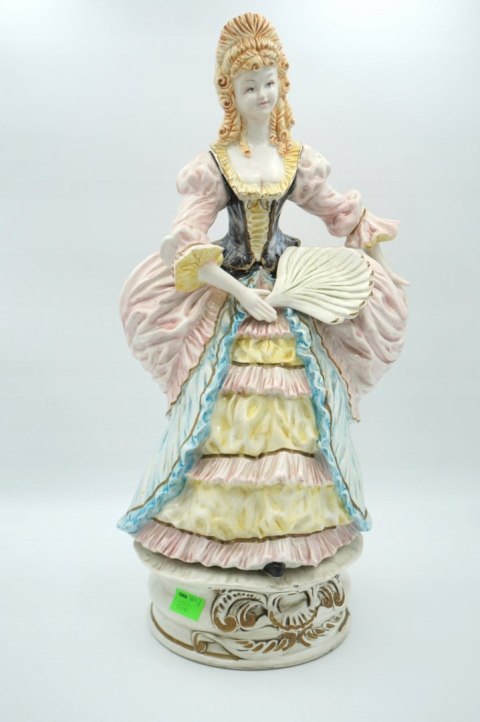 H-P DUŻA FIGURA DAMA z WACHLARZEM WŁOSKA CERAMIKA a'la CAPODIMONTE 57cm