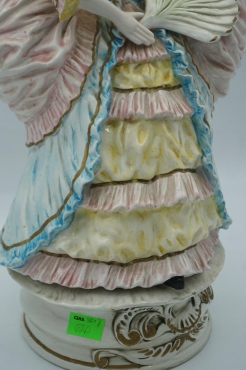 H-P DUŻA FIGURA DAMA z WACHLARZEM WŁOSKA CERAMIKA a'la CAPODIMONTE 57cm