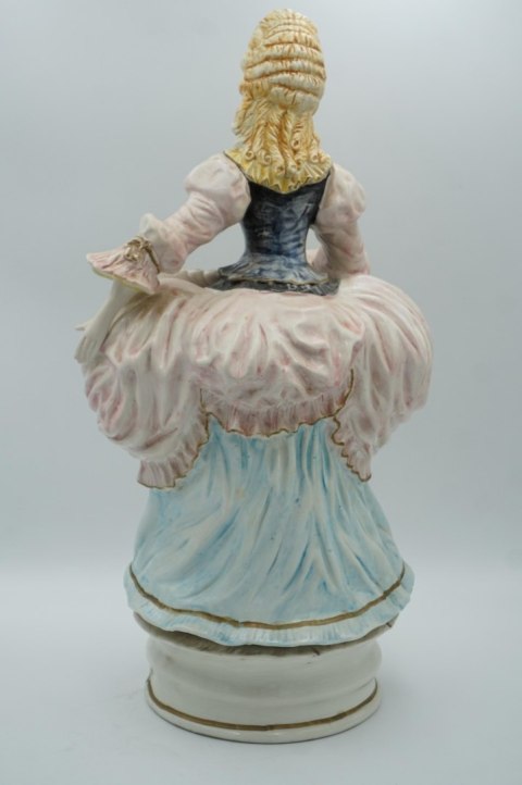H-P DUŻA FIGURA DAMA z WACHLARZEM WŁOSKA CERAMIKA a'la CAPODIMONTE 57cm