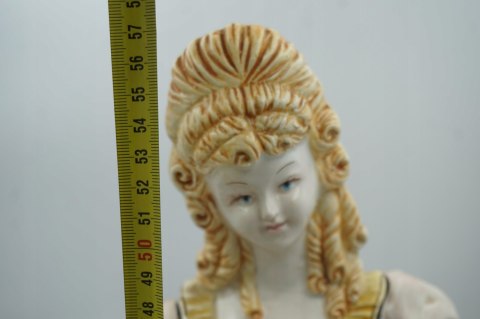 H-P DUŻA FIGURA DAMA z WACHLARZEM WŁOSKA CERAMIKA a'la CAPODIMONTE 57cm
