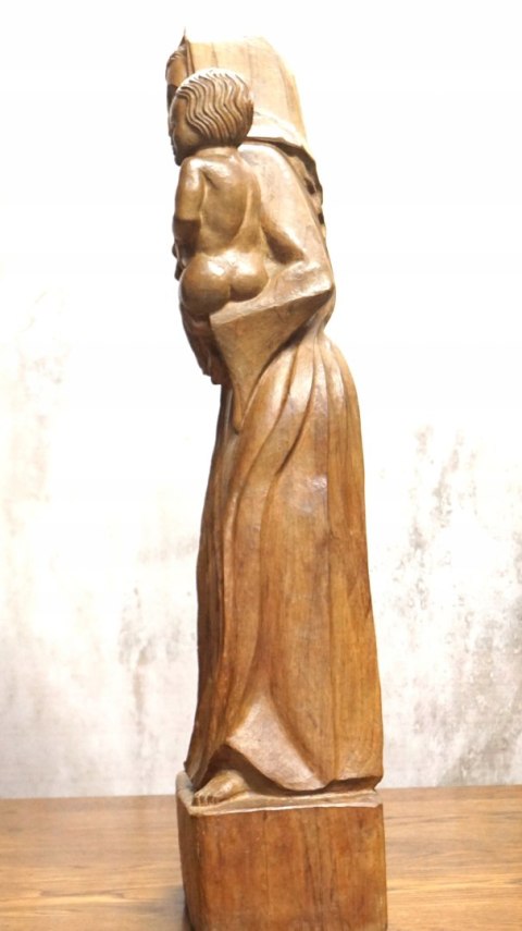 H-P PIĘKNA WYSOKA RZEŹBA FIGURA MATKI BOSKIEJ z DZIECIĄTKIEM 84cm 1965