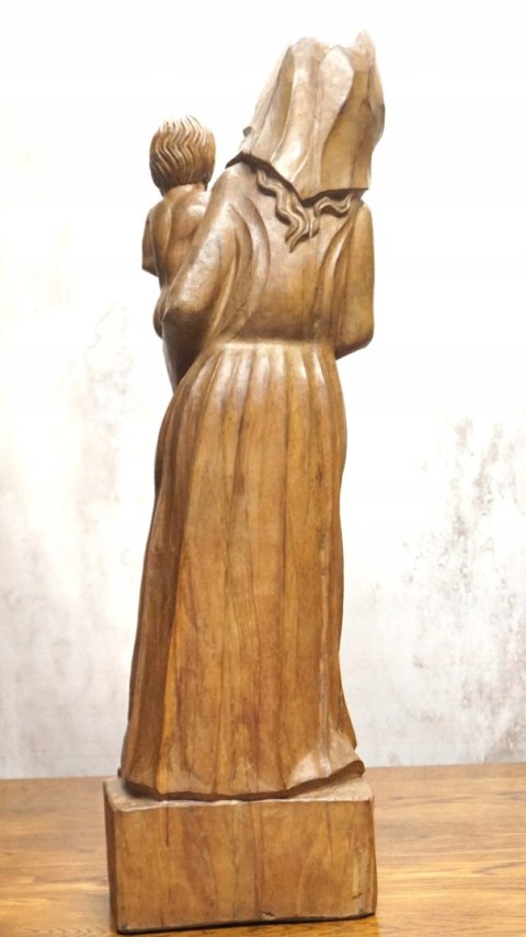 H-P PIĘKNA WYSOKA RZEŹBA FIGURA MATKI BOSKIEJ z DZIECIĄTKIEM 84cm 1965