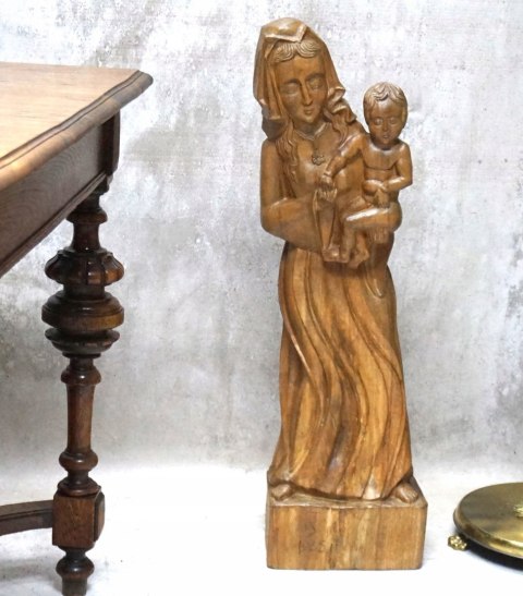 H-P PIĘKNA WYSOKA RZEŹBA FIGURA MATKI BOSKIEJ z DZIECIĄTKIEM 84cm 1965