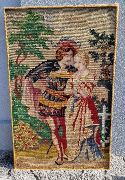H-P PIĘKNY STARY DUŻY GOBELIN -MAKATA KILIM SCENKA RODZAJOWA 136 cm x 83 cm