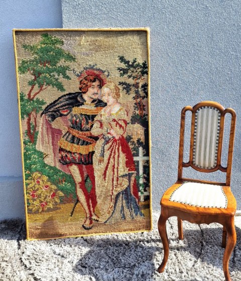 H-P PIĘKNY STARY DUŻY GOBELIN -MAKATA KILIM SCENKA RODZAJOWA 136 cm x 83 cm