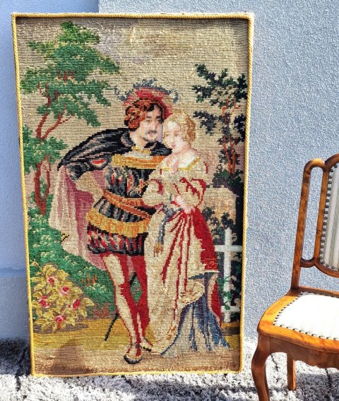 H-P PIĘKNY STARY DUŻY GOBELIN -MAKATA KILIM SCENKA RODZAJOWA 136 cm x 83 cm