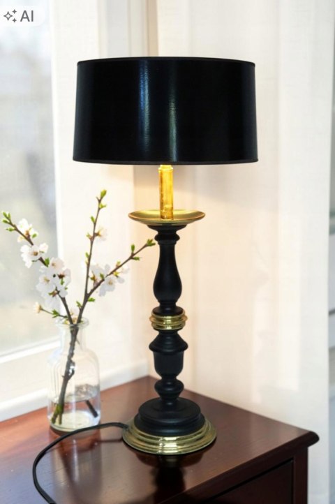 H-P STYLOWA LAMPA STOŁOWA VINTAGE DREWNO MOSIĄDZ CZARNA