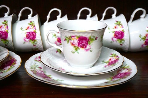 H-P DUŻY SERWIS PORCELANOWY THUN CARLSBAD RÓŻE 73 ELEMENTY BOHÊME
